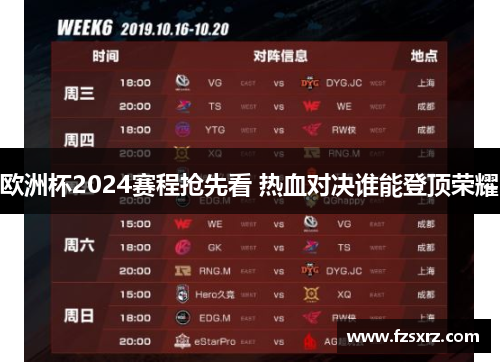 欧洲杯2024赛程抢先看 热血对决谁能登顶荣耀